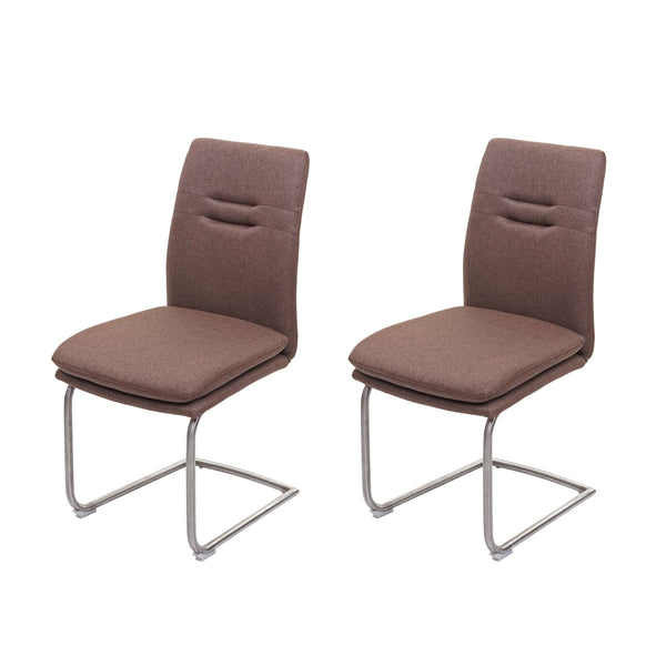 2er-Set Esszimmerstühle Freischwinger Stoff Edelstahl braun