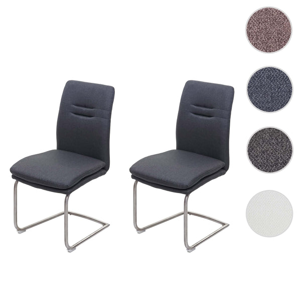 2er-Set Esszimmerstühle Freischwinger Stoff Edelstahl dunkelgrau