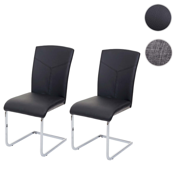 2er-Set Freischwinger Esszimmerstuhl Kunstleder schwarz