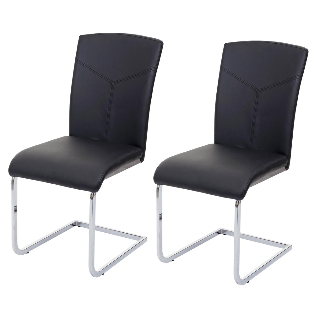 2er-Set Freischwinger Esszimmerstuhl Kunstleder schwarz