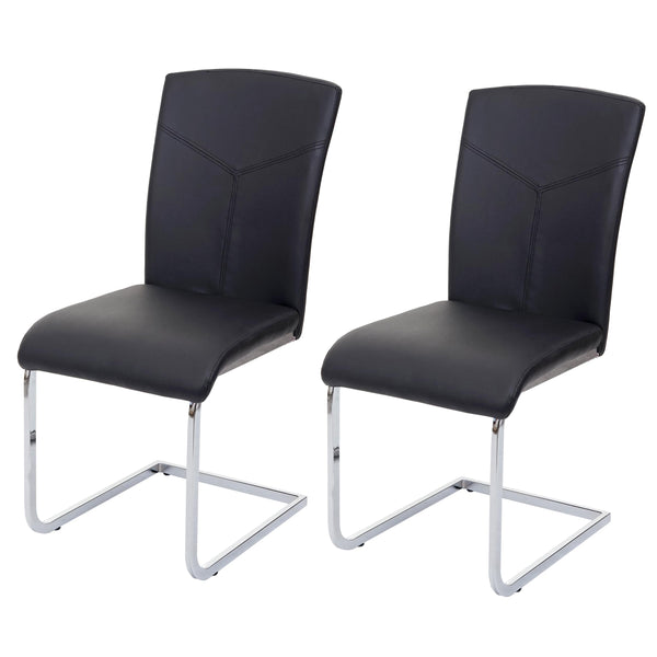 2er-Set Freischwinger Esszimmerstuhl Kunstleder schwarz