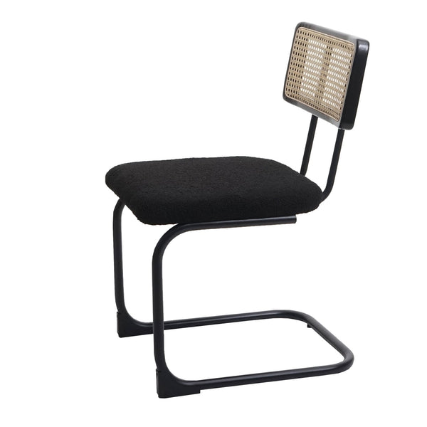 2er-Set Freischwinger Stühle Holz Rattan Bouclé Stoff schwarz