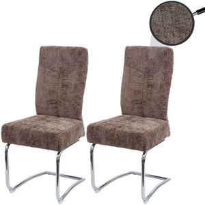 2er-Set Esszimmerstühle Freischwinger Metall Stoff braun