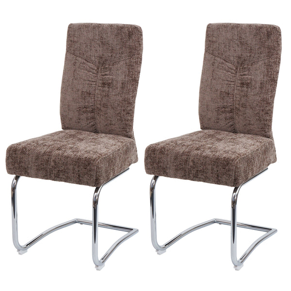 2er-Set Esszimmerstühle Freischwinger Metall Stoff braun