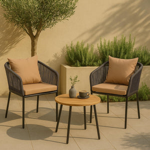 2er-Set Gartenstühle wetterfest Aluminium Seilgeflecht anthrazit