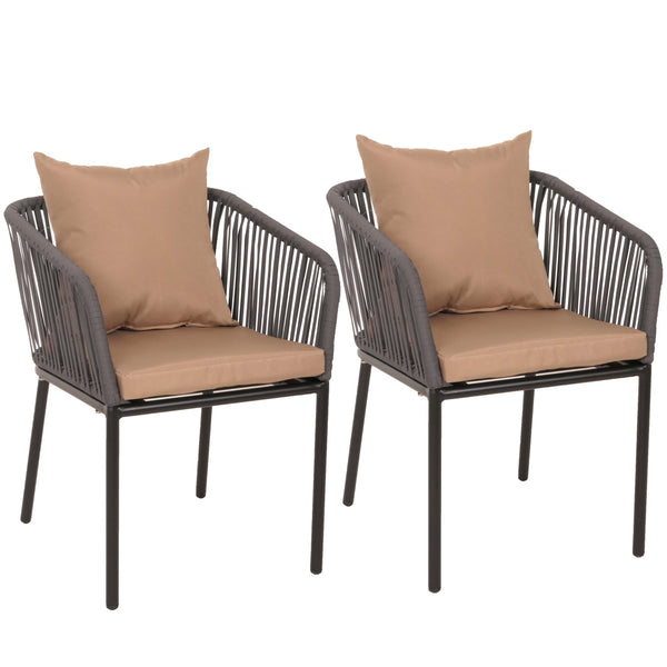2er-Set Gartenstühle wetterfest Aluminium Seilgeflecht anthrazit