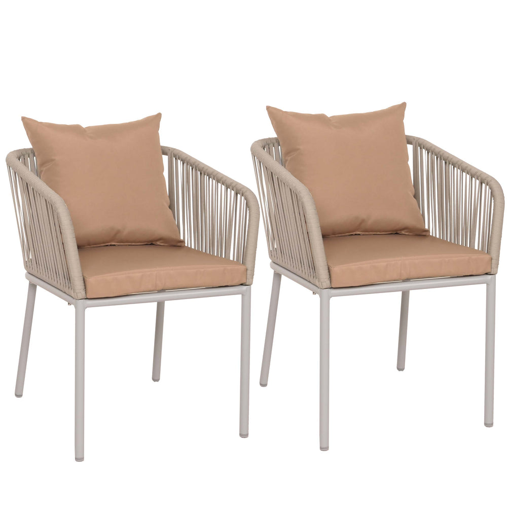 2er-Set Gartenstühle wetterfest Aluminium Seilgeflecht grau taupe