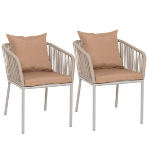 2er-Set Gartenstühle wetterfest Aluminium Seilgeflecht grau taupe