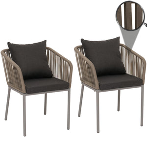 2er-Set Gartenstühle wetterfest Aluminium Seilgeflecht Kissen grau