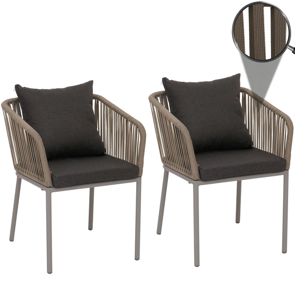 2er-Set Gartenstühle wetterfest Aluminium Seilgeflecht Kissen grau