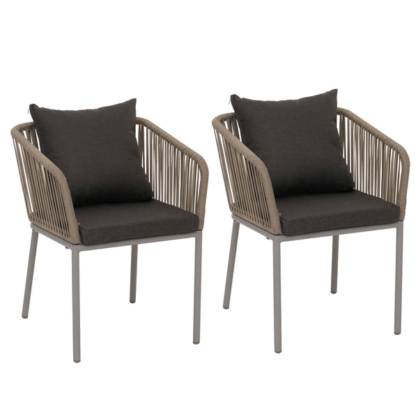 2er-Set Gartenstühle wetterfest Aluminium Seilgeflecht Kissen grau