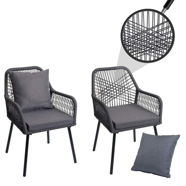2er-Set Gartenstühle Aluminium Seilgeflecht Polster anthrazit