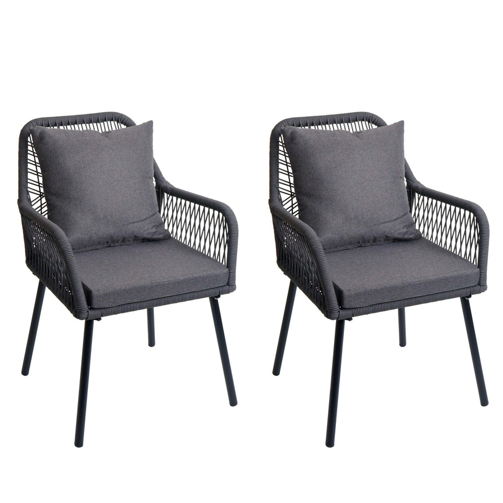 2er-Set Gartenstühle Aluminium Seilgeflecht Polster anthrazit