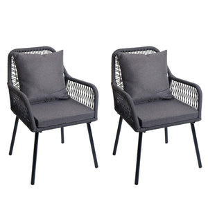 2er-Set Gartenstühle Aluminium Seilgeflecht Polster anthrazit