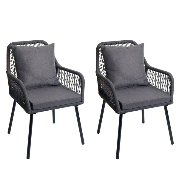 2er-Set Gartenstühle Aluminium Seilgeflecht Polster anthrazit