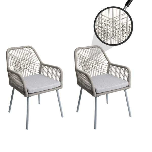 2er-Set Gartenstühle Aluminium Seilgeflecht Sitzpolster grau