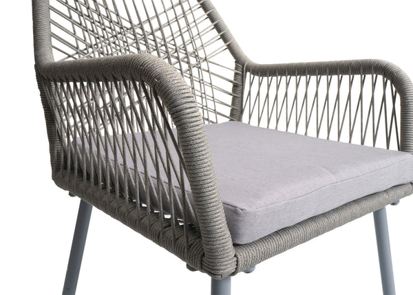 2er-Set Gartenstühle Aluminium Seilgeflecht Sitzpolster grau