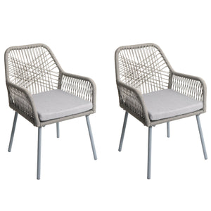 2er-Set Gartenstühle Aluminium Seilgeflecht Sitzpolster grau