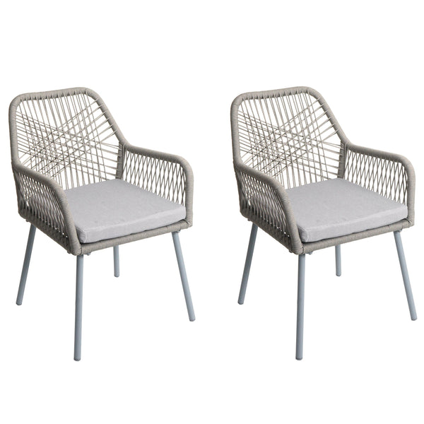 2er-Set Gartenstühle Aluminium Seilgeflecht Sitzpolster grau