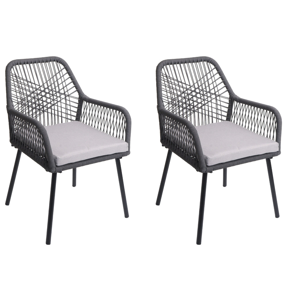 2er-Set Gartenstühle Outdoor Aluminium Seilgeflecht anthrazit grau