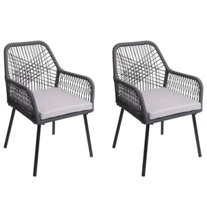 2er-Set Gartenstühle Outdoor Aluminium Seilgeflecht anthrazit grau