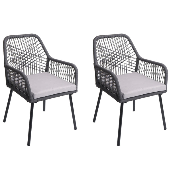 2er-Set Gartenstühle Outdoor Aluminium Seilgeflecht anthrazit grau
