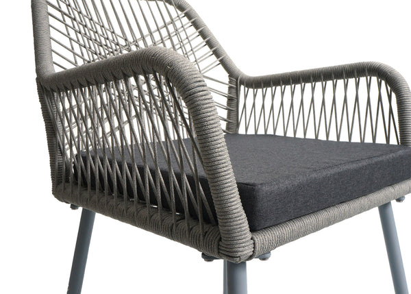 2er-Set Gartenstühle Outdoor Aluminium Seilgeflecht grau