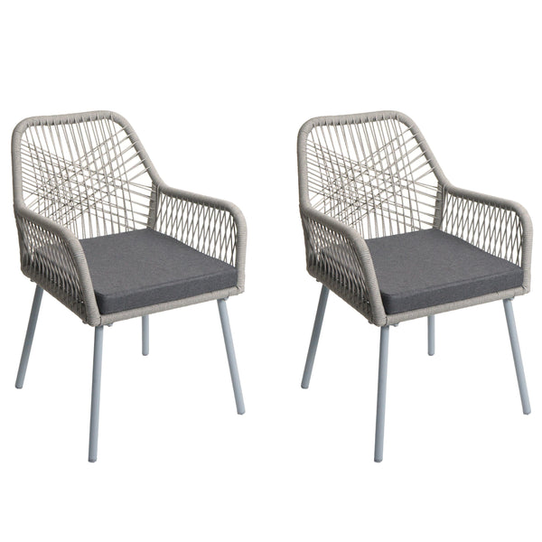 2er-Set Gartenstühle Outdoor Aluminium Seilgeflecht grau