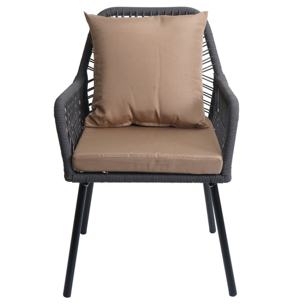 2er-Set Gartenstühle Outdoor Aluminium Seilgeflecht Polster anthrazit taupe