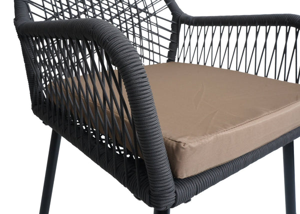 2er-Set Gartenstühle Outdoor Aluminium Seilgeflecht Polster anthrazit taupe