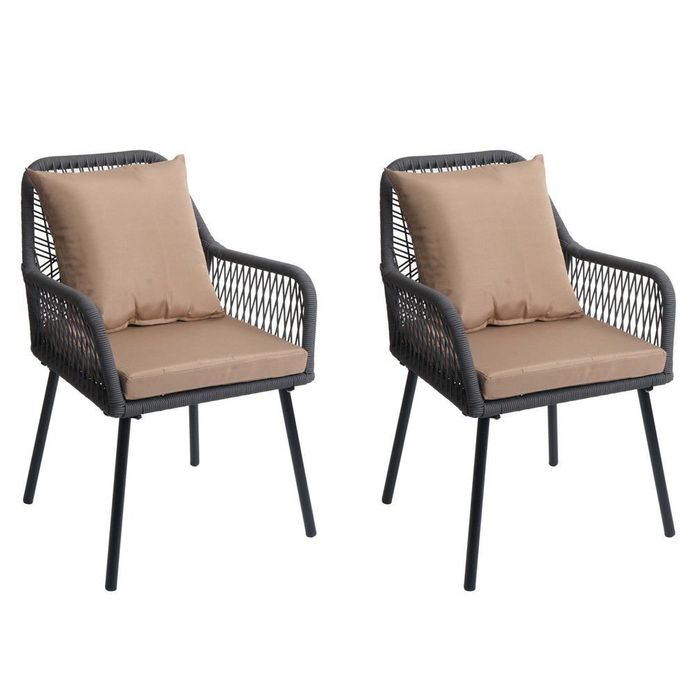 2er-Set Gartenstühle Outdoor Aluminium Seilgeflecht Polster anthrazit taupe