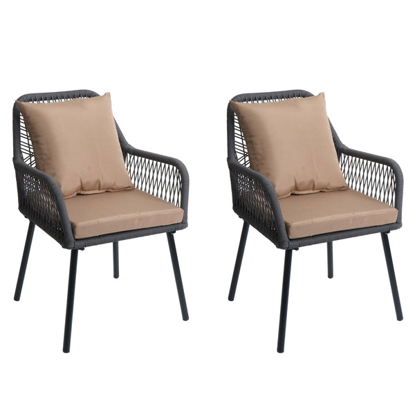 2er-Set Gartenstühle Outdoor Aluminium Seilgeflecht Polster anthrazit taupe