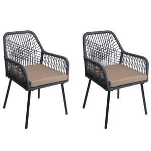 2er-Set Gartenstühle Outdoor Aluminium Seilgeflecht Polster anthrazit taupe