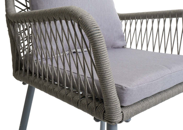 2er-Set Gartenstühle Outdoor Aluminium Seilgeflecht Polster grau