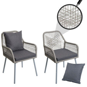 2er-Set Gartenstühle Outdoor Aluminium Seilgeflecht Polster grau