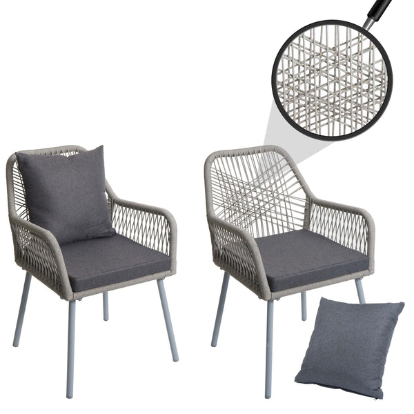 2er-Set Gartenstühle Outdoor Aluminium Seilgeflecht Polster grau