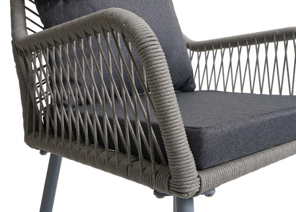 2er-Set Gartenstühle Outdoor Aluminium Seilgeflecht Polster grau