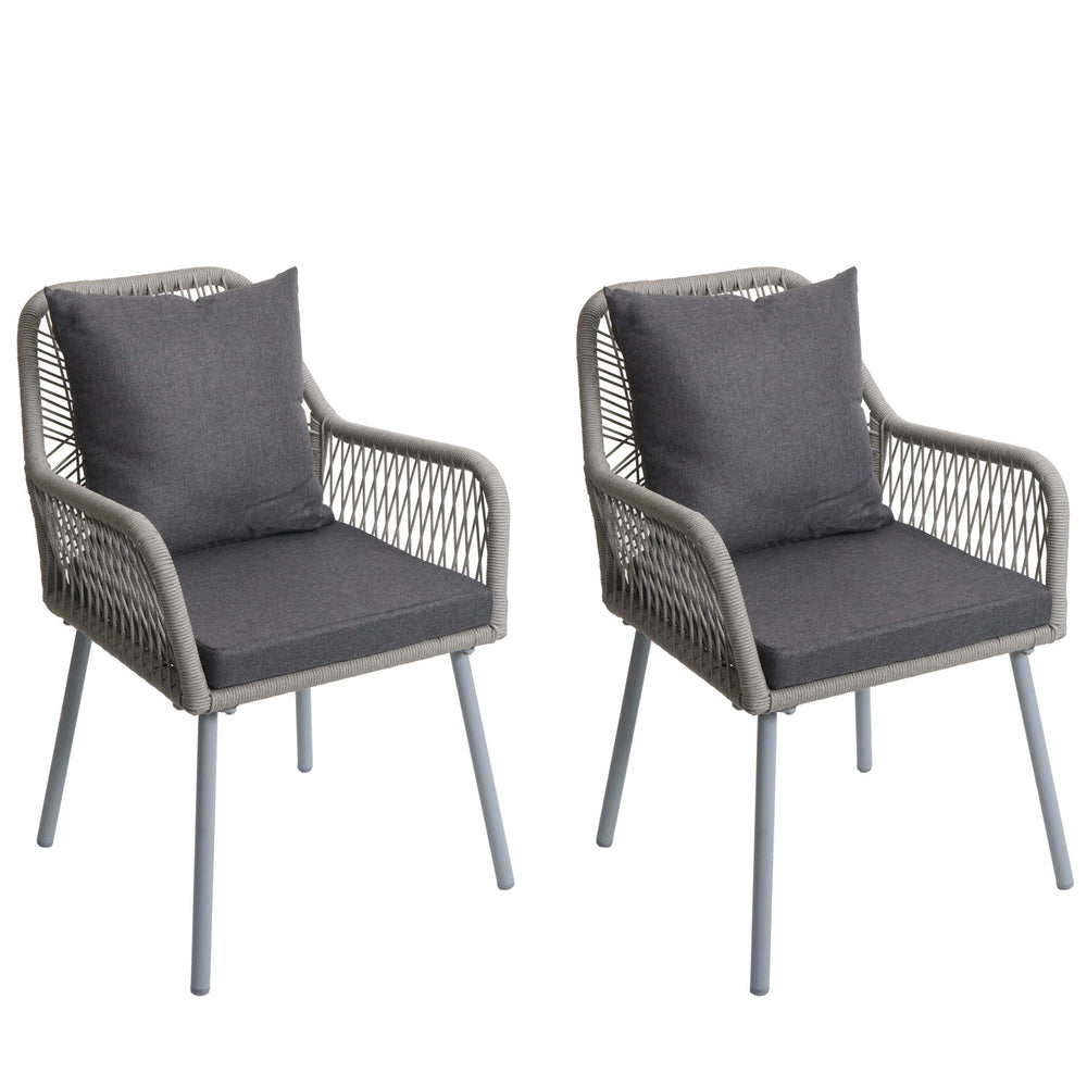 2er-Set Gartenstühle Outdoor Aluminium Seilgeflecht Polster grau
