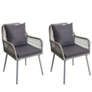 2er-Set Gartenstühle Outdoor Aluminium Seilgeflecht Polster grau