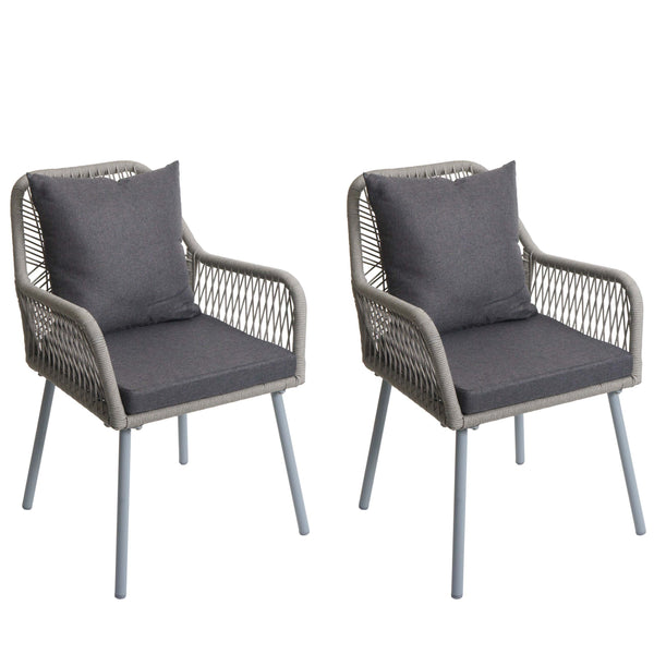 2er-Set Gartenstühle Outdoor Aluminium Seilgeflecht Polster grau