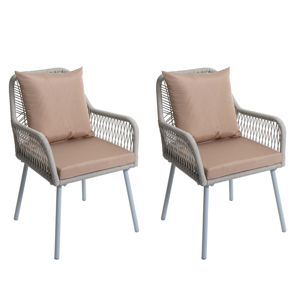 2er-Set Gartenstühle Outdoor Aluminium Seilgeflecht Polster grau taupe