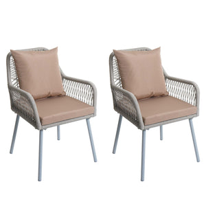 2er-Set Gartenstühle Outdoor Aluminium Seilgeflecht Polster grau taupe
