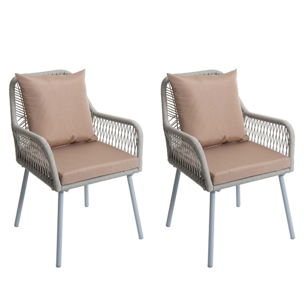 2er-Set Gartenstühle Outdoor Aluminium Seilgeflecht Polster grau taupe