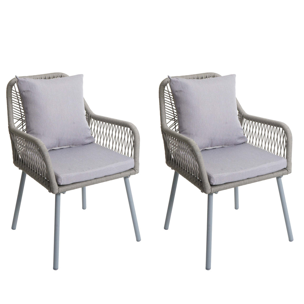2er-Set Gartenstühle Outdoor Aluminium Seilgeflecht Polster grau