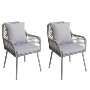 2er-Set Gartenstühle Outdoor Aluminium Seilgeflecht Polster grau