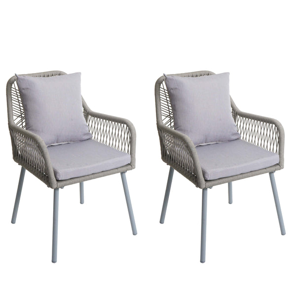 2er-Set Gartenstühle Outdoor Aluminium Seilgeflecht Polster grau
