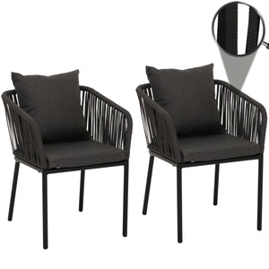 2er-Set Gartenstuhl wetterfest Aluminium Seilgeflecht anthrazit
