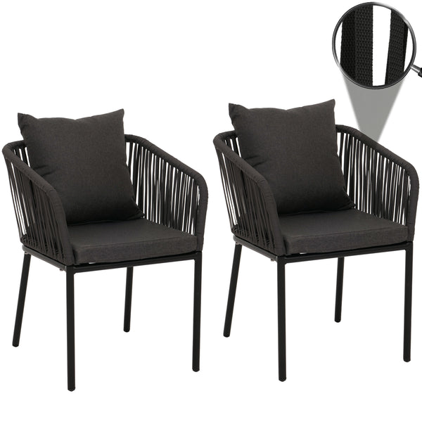 2er-Set Gartenstuhl wetterfest Aluminium Seilgeflecht anthrazit