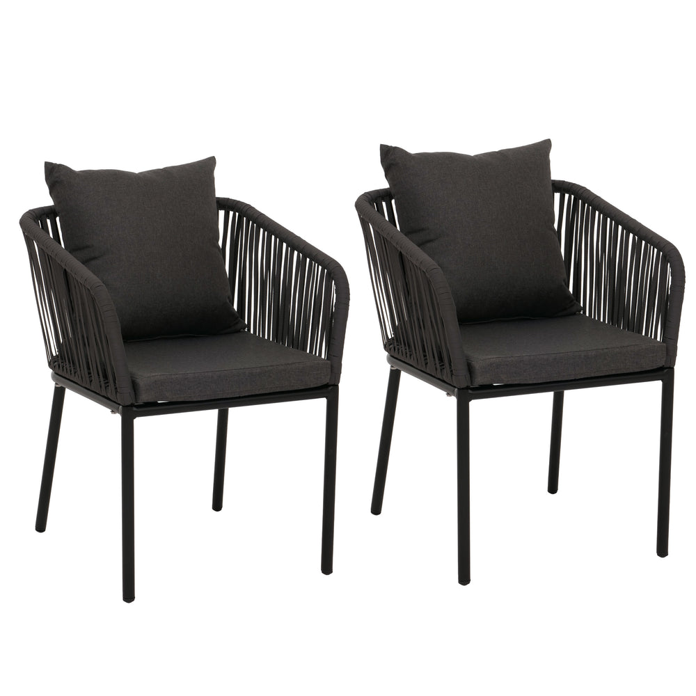 2er-Set Gartenstuhl wetterfest Aluminium Seilgeflecht anthrazit