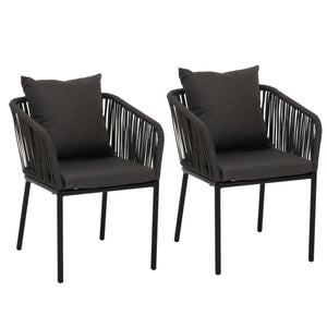2er-Set Gartenstuhl wetterfest Aluminium Seilgeflecht anthrazit